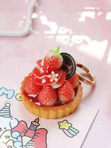 1Pc Artificial Strawberry Tart Cream Puff Cake Model Fake Food Keychain Realistic Dessert Charm Pendant Bag Cute Decoration - Multicolor - View 2