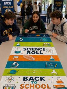 1pc STEM Education Science Theme Table Runner, Fun Polyester Rectangular Lab Party Tabletop Decor, Suitable For Classroom Parties, Adult Group Games, Couple Interaction, Boys & Girls Activities And Team Building Supplies - Multicolor 1 - View 7