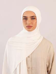 1 pieza Hiyab musulmán de punto de modal suave de unicolor, de uso instantáneo y precosido - Blanco - Ver 2