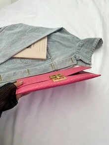 Tas Amplop Motif Buaya Timbul Desain Niche Terbaru untuk Wanita, Tas Tangan Vintage - Hot Pink - View 8