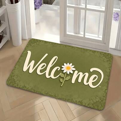 Bohemian Spring Green Lily Welcome Mat Suitable For Pet-Friendly Rug, Machine Washable Soft Flannel Suitable For Indoor/Outdoor Use, Entryway, Bedroom, RV Door, Balcony - Washable Suitable For Pet Mat, Modern Decor