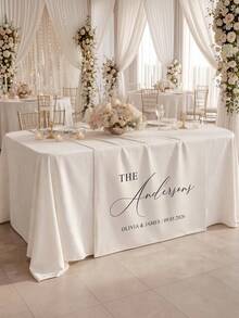 Personalized Custom Wedding Table Runner Linen Table Runner, Groom And Bride Reception Area Decor Banner, Elegant Fabric Sign, Anniversary, Boho - Multicolor - View 2