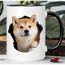 [Se envía en 24 horas a nivel local en México]Taza de cerámica con diseño de Shiba Inu asomándose - Negra con asa blanca, aislada y solo apta para lavado a mano, regalo perfecto para amantes de los perros, taza de café - 1 - Ver 2