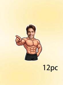 12/24/48pcs Personalized Fitness Party Stickers,Custom Photo,Funny Personalized Muscle Man Decals For Gym Party,Muscle Man Decals For Fitness And Workout Themed Parties - Multicolor - View 10