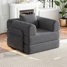 [Patented Design] 2-In-1 Chenille Sofa Bed With Storage Compartment In Armrest, Three Metal Frames And Multiple Configuration Options. - 灰色 - 查看 4