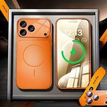1pc Hadaasi Orange Magnetic Upgraded Protective Case Compatible With IPhone 17: Original Large Window Magnetic Protective Case, Compatible With IPhone 17/16/15/14/13 Air/17 Pro Max – Supports Wireless Charging, Matte Texture, 11-16 Series Can Instantly Transform Into Apple 17 Promax - Orange - View 2