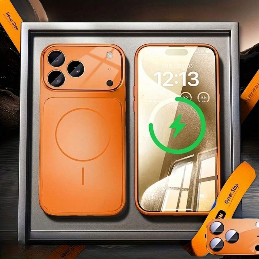 1pc Hadaasi Orange Magnetic Upgraded Protective Case Compatible With IPhone 17: Original Large Window Magnetic Protective Case, Compatible With IPhone 17/16/15/14/13 Air/17 Pro Max – Supports Wireless Charging, Matte Texture, 11-16 Series Can Instantly Transform Into Apple 17 Promax