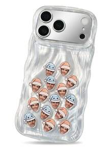 1pc Custom Xmas Hat Face Rattle Phone Case, ABS Plastic Protective Case With Acrylic Floating Portrait Charms, Shakeable Personalized Photo, Nice Christmas Holiday Present - Multicolor - View 3