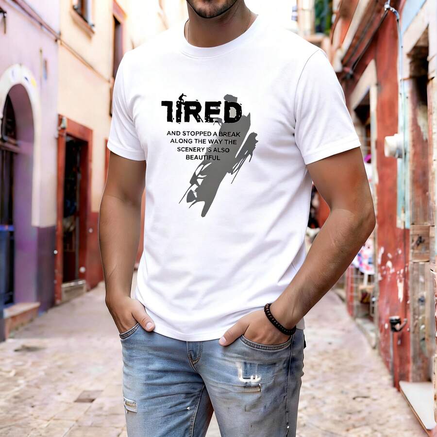 Camiseta Hombre Verano: Cuello Redondo Manga Corta Estampado Sencillo, Cómoda Transpirable, Ideal para Trabajo y Uso Diario, - Blanco - Ver 1