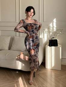 Women Midi Dresses - Gray - View 9