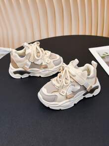 1 par de zapatillas deportivas de moda unisex para niños y niñas, zapatos casuales cómodos y antideslizantes, adecuados para exteriores y escuela, adecuados para primavera, otoño y todas las estaciones - Beis - Ver 6