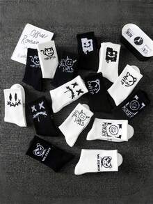 1/5 Pairs Men's Comfortable Personalized Smiling Face Pattern Tights - Multicolor - View 3