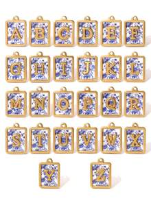 2pcs Stainless Square Letters Letters Pendant 18K Gold Plated Charms For Making DIY Jewelry Accessories Supplies - Pendants - View 1