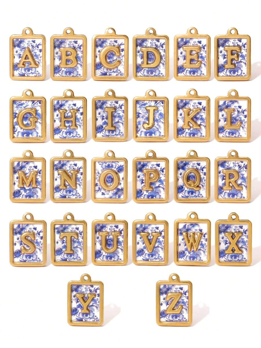 2pcs Stainless Square Letters Letters Pendant 18K Gold Plated Charms For Making DIY Jewelry Accessories Supplies - Pendants - View 1