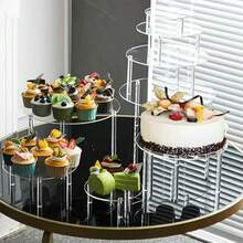 Support de gâteau rond décoratif pour table de desserts, présentoir en acrylique, support d'affichage transparent avec ornement en cristal pour anniversaire et mariage - Blanc - Voir 2