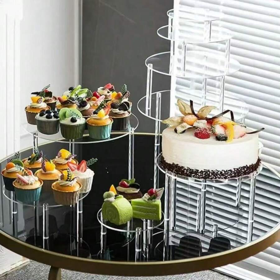 Decorative Dessert Table Round Cake Stand Acrylic Display Rack Birthday Wedding Crystal Ornament Transparent Display Stand - White - View 1