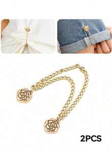 4pcs/Set Adjustable Magnetic Camellia Cuff Clips - Alloy, Detachable Hem Clips, Suitable For T-Shirts, Pants, And Adjusting Overlong Dress Sleeves - Multicolor - View 15