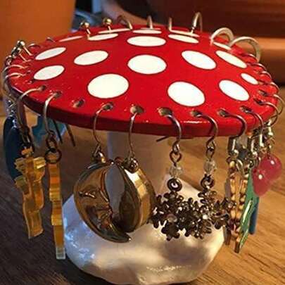 1pc Mushroom Jewelry Storage Rack, Earring Display Stand, Cute Mushroom-Shaped Ring Tray, Desktop Jewelry Organizer, Earring And Earring Display Rack, Necklace And Bracelet Storage Rack, Vanity Decor, Jewelry Display Stand, Shelf Decor, Country Fairy Tale Style Room Decor, Suitable For Bedroom Vanity, Nightstand, Countertop Accessory Organization, Jewelry Lover Gift, Home Decor, Vanity Display Prop, Daily Use