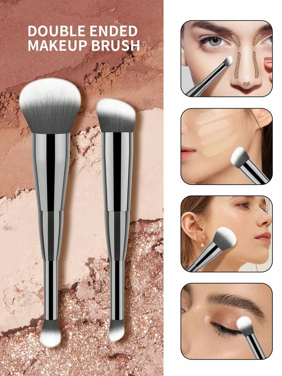 ronshadow 2pcs Dual-Ended Makeup Brushes, Blush Brush, Contour Brush, Round Tip Eyeshadow Blending Brush, Concealer Brush, 2-In-1 Portable Makeup Brush, Full Face Makeup Tool - Multicolor - View 1