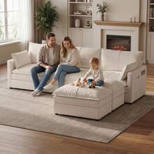 U Shaped Couch, Modern Modular Convertible Sectional, L Shaped Sofa With Removable Washable Covers, Deep Seat Cloud Couch With 300 LBS Per Seat Capacity For Living Room, Bedroom - White - View 7