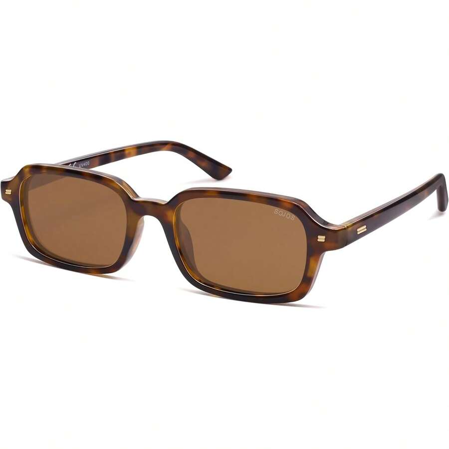 SOJOS Rectangle Polarized Womens Mens, Small Retro Fashion Thin Slim Square Sunnies SJ2610 - 玳瑁色 + 深綠色 - 查看 1