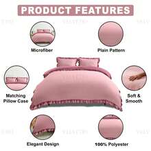 VELVETIO Luxury Kendrick Frill Duvet Cover Set Reversible Bedding Set Soft Smooth Lightweight Microfiber Polyester With Matching Pillow Cases Elegant Ruffle Edge Plain Design Single Double King - Baby Pink/Dusky Pink - View 3