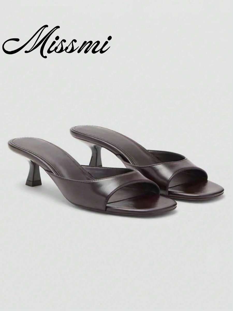 2026 Spring/Summer Korean Style Elegant Square Toe Strap Sandals High Heels Mule Shoes For Women,Kitten Heels - Coffee Brown - View 1