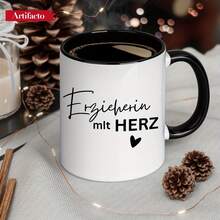 [24-Hour Shipping Within Mexico] 1 Piece, 11 Oz Ceramic Coffee Mug With The German Text "Erzieherin Mit HERZ" (Teacher With Heart), Dishwasher , Touching Coffee Mugs, Ideal Gift For Educators, German Speakers, Teacher's Day/Birthday Gifts - 3 - 查看 6