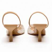 Casual Women's High Heel Shoes New ZA Summer Pearl Decorated Elegant Slingback Princess Style High Heels For Ladies - Apricot - View 4