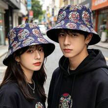 1件/3件萬聖節哥德式骷髏花卉可翻面漁夫帽，休閒旅行漁夫帽，綠色骷髏漁夫帽，中性戶外遮陽帽 - 彩色 - 查看 10