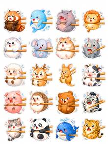 50Pcs Funny Chopstick Animal Decals, Cute Scared Wildlife Stickers For Scrapbook, Journal & DIY Stationery Decor - Multicolor - View 7