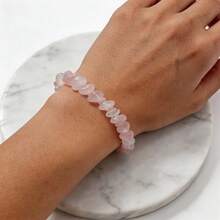 Asymmetric Natural Gemstone Bracelet, Elastic Chip Stone Beads, Rose Quartz Crystal Bracelet, Women's Bracelet, Valentine's Day Gift - Baby Pink - View 6