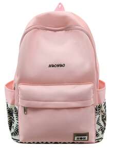 Black Spliced Student Backpack, Water Resistant Nylon Multi-Pocket Rucksack For School & Daily Casual Use,Y2k - Multicolor - View 14