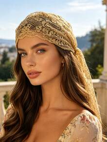 1pc New Long Lace Hair Band, Bridal Headband, Bohemian Style Versatile Hair Scarf, Fashion Hair Tie Summer Hair Accessories Beach Bandanas - Multicolor - View 8
