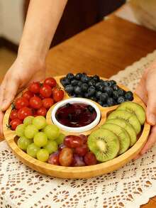 1pc Five-Compartment Round Wooden Tray,Used For Snacks, Dried Fruits,Tea,Suitable For Home, Hotel,Restaurant,Wedding Party, Kitchen, Table Decoration,Elegant Wooden Snack Platter Five Compartment Partition - View 13