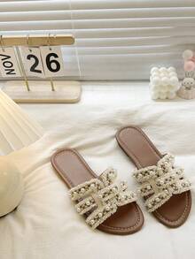 Sandalias planas de estilo francés para mujer, diseño decorativo con encanto único, estilo de citas, resaltando la elegancia y el encanto suave, opción de verano, mostrando el gusto y estilo personal. - Marrón - Ver 5