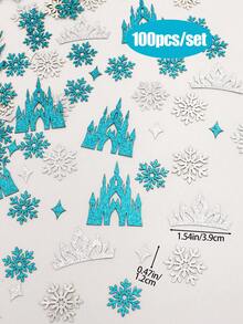 100pcs Blue & Silver Ice Princess Sequin Confetti, Castle Crown Snowflake Shiny Table Scatter Decor, Suitable For Girls Birthday Party, Princess Theme Baby Shower Decoration - Blue Silver - View 4