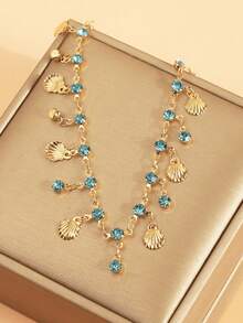 1pc Fresh Ocean Style Tassel Rhinestone Anklet, Beach Vacation Foot Jewelry - one-size - View 2