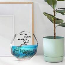 1個 2D平面烏龜雕像壓克力桌面裝飾品 - 高品質、耐用、獨特禮物選擇，適用於臥室、廚房、客廳、辦公室 - 附帶「與神同在，凡事都能」勵志名言 - 彩色 - 查看 7
