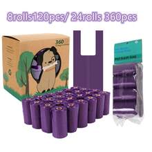 Vest-Style Dog Poop Bags - Leak-Proof Thickened Poop Bags With Handle, 15 Bags Per Roll, Heavy Duty Trash Bags - Purple - View 12