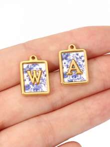 2pcs Stainless Square Letters Letters Pendant 18K Gold Plated Charms For Making DIY Jewelry Accessories Supplies - Pendants - View 7