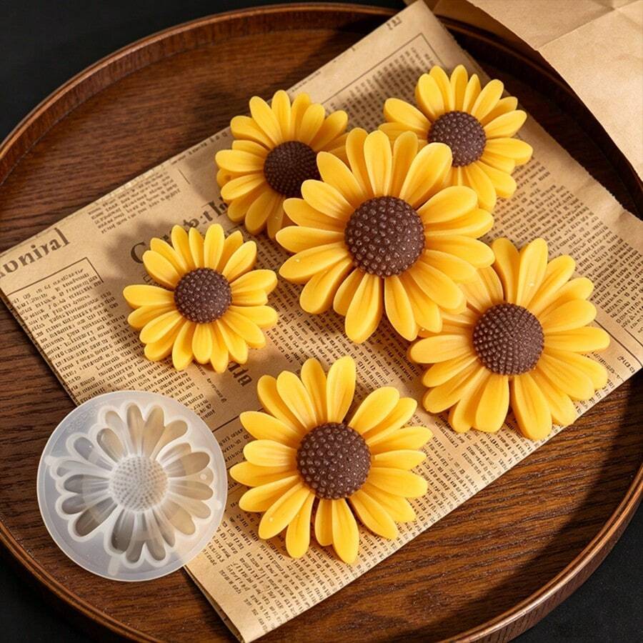 4-Piece Daisy And Sunflower Decorative Mold, DIY Scented Candle, DIY Craft Plaster Decorative Mold, Handmade Soap, Diffuser Stone Silicone Mold - 4pcs - Small Size With Holes - View 1