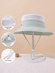 1Pc Toddler Wide Brim Sun Hat, Breathable Mesh Adjustable Chin Strap Toddler Bucket Hat, Outdoor Sun Protection Beach Cap For Summer - 1PC - View 16