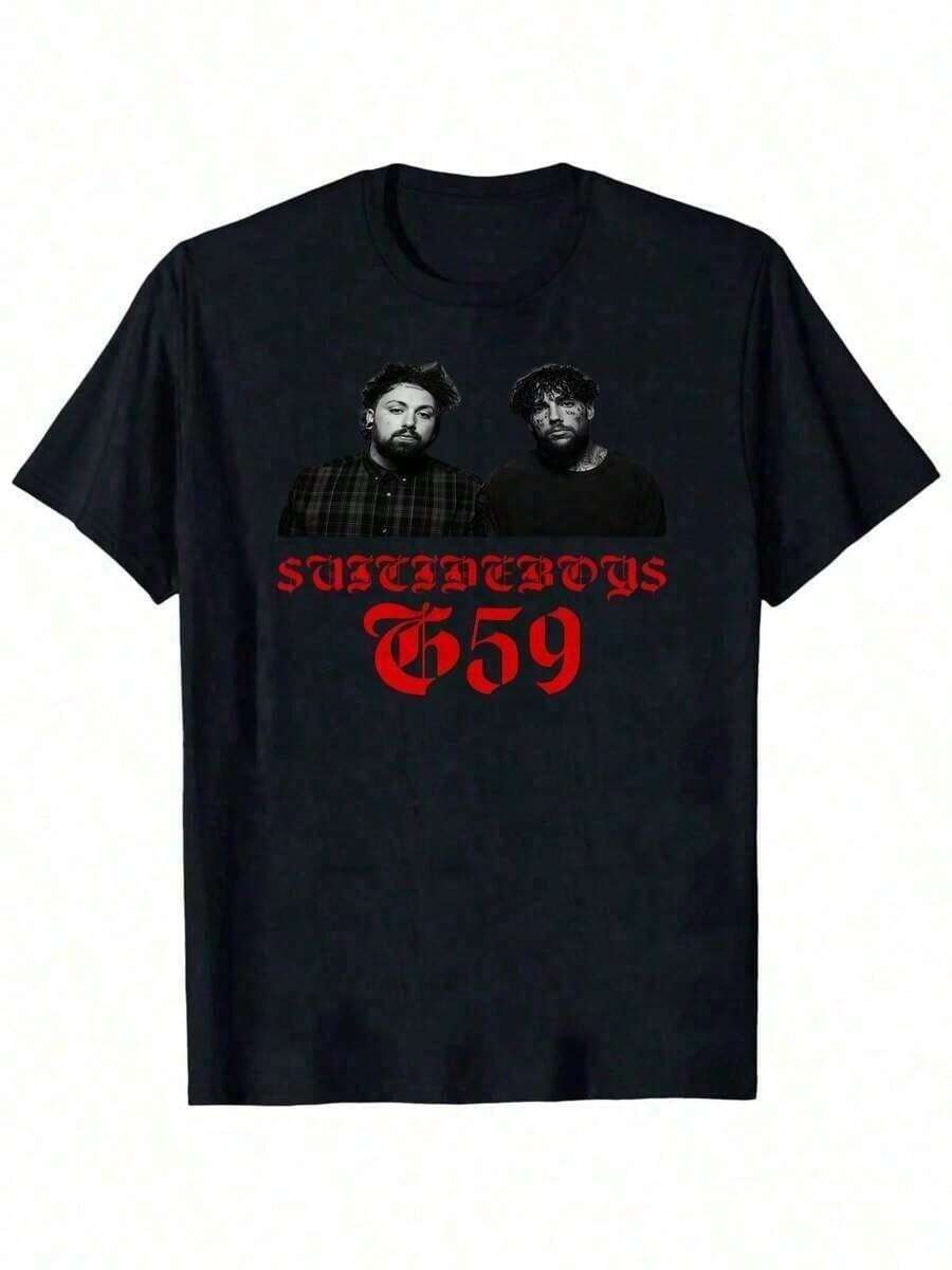 Suicideboy Men'S Graphic T-Shirt - Black Casual Streetwear Tee,Tear-Effect Face Design, Round Neck Short Sleeve Summer Top, Machine Washablelocal Ware - 黑色 5 - 查看 1