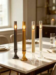 1pc Best-Selling Proposal Home LED Electronic Candle Light With Tall Stem Candle Holder, Romantic Candlelight Western Dining Table Decor Lamp, Suitable For Multi-Scene Arrangement And Display - Candlestick Wax - View 1