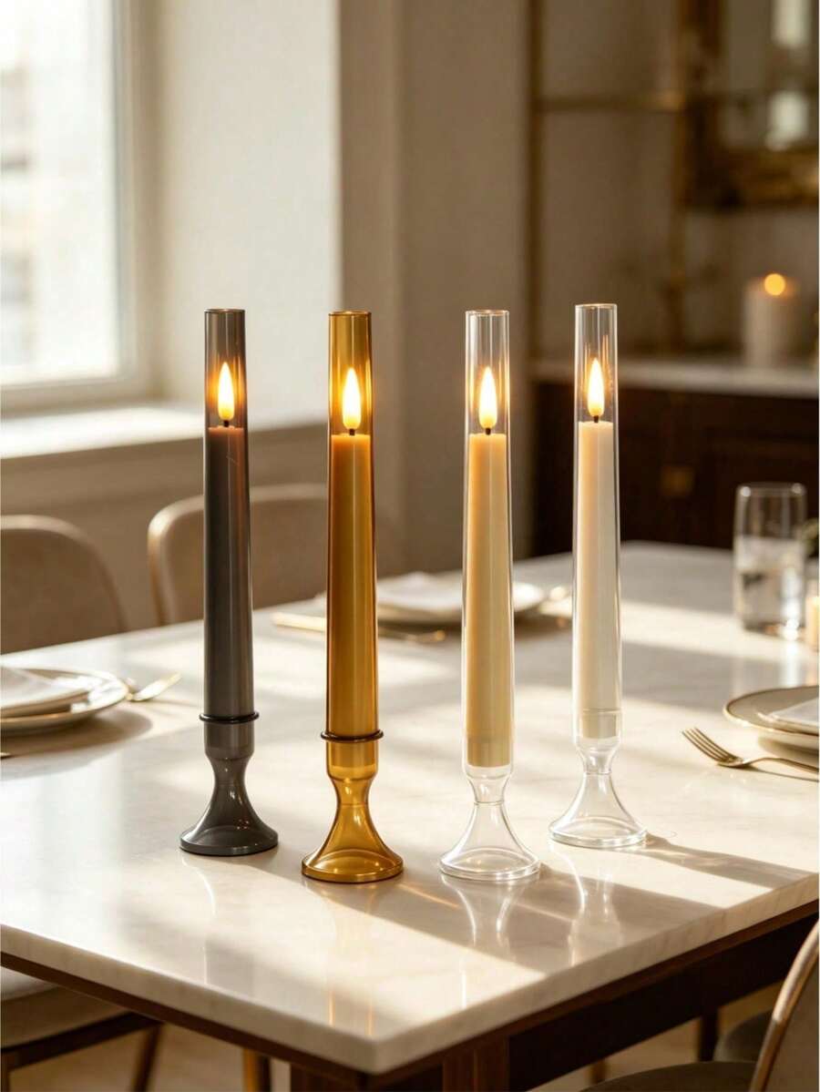 1pc Best-Selling Proposal Home LED Electronic Candle Light With Tall Stem Candle Holder, Romantic Candlelight Western Dining Table Decor Lamp, Suitable For Multi-Scene Arrangement And Display - Candlestick Wax - View 1