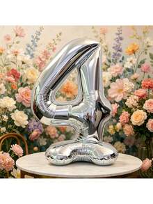 2pcs/1pc 42 Inch Silver Standing Number Foil Balloons, Self-Standing Design Without Support, Suitable For Anniversary, Memorial Day, Birthday Theme Party Atmosphere Decoration, Birthday Photo Props, Room Decor, Indoor Arrangement, Multi-Scenario Celebration Events, Lightweight Foil Material Reusable, Number Style Freely Selectable - 42-inch Standing Digital - View 7