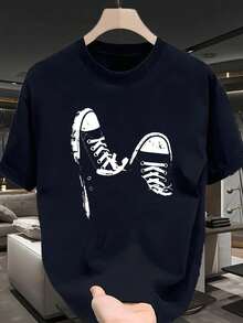 Men's Versatile Short-Sleeved Crew Neck T-Shirt, Ideal For Casual Summer Wear With A Print. Lightweight Summer T-Shirt, Regular Fit, Casual, Everyday Wear, Formal, Breathable, Essential - 黑色 - 查看 1