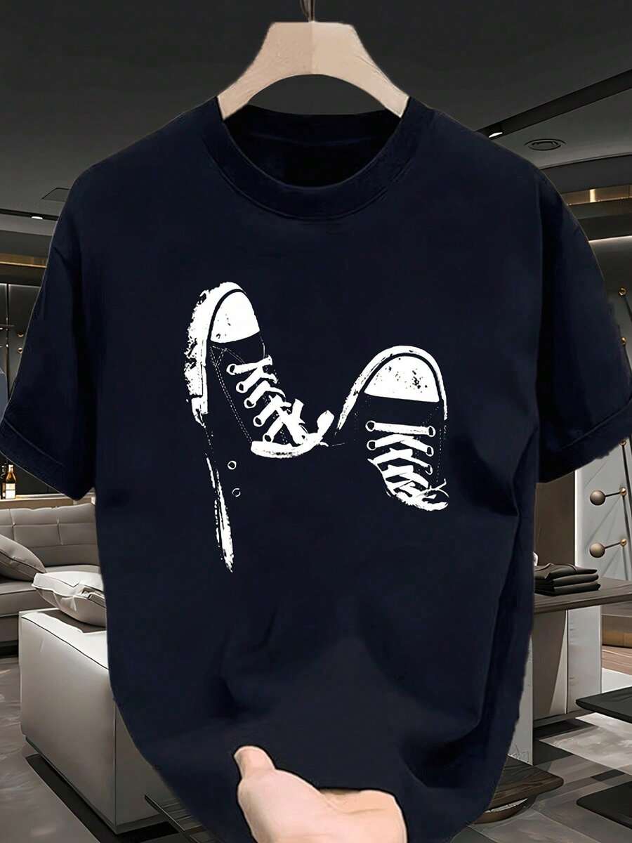 Men's Versatile Short-Sleeved Crew Neck T-Shirt, Ideal For Casual Summer Wear With A Print. Lightweight Summer T-Shirt, Regular Fit, Casual, Everyday Wear, Formal, Breathable, Essential - 黑色 - 查看 1