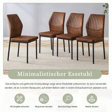 [Set Of 4] Stylish Dining Chairs In A Lightweight Luxury Style / Modern Dining Room Set / PU Backrest With Vertical Embossing + Metal Legs / Load Capacity 120 Kg, Easy To Assemble / Suitable For Dining Rooms Or Living Rooms In A Lightweight Luxury Design. - 棕色+黑色 - 查看 5
